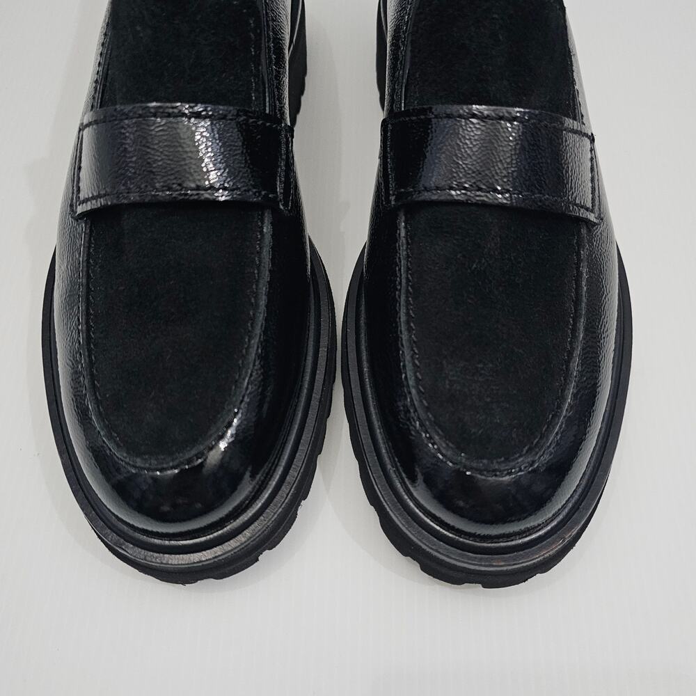 Paul Green Black Leather and Suede Lug Sole Loafers - Picture 5 of 13